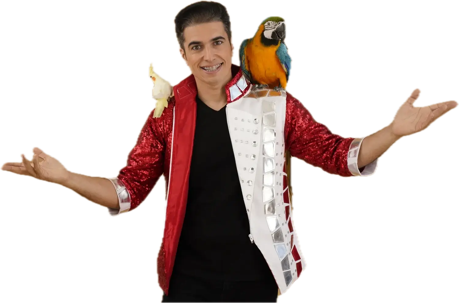 El Mago Gody con su guacamaya y su cacatúa
